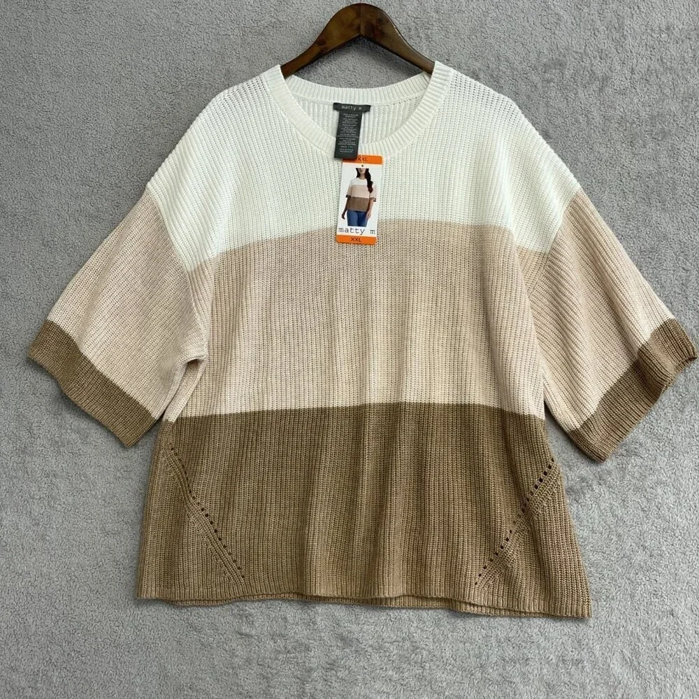 NEW Matty M Women's XXL Colorblock  Polyester Knit Sweater Crewneck Half Sleeve